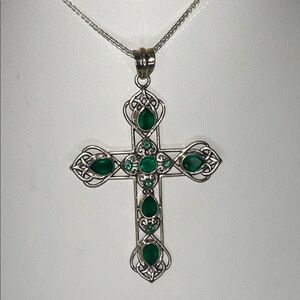 NWOT Nicky Butler Sterling Silver Genuine Green Agate Celtic Cross Necklace